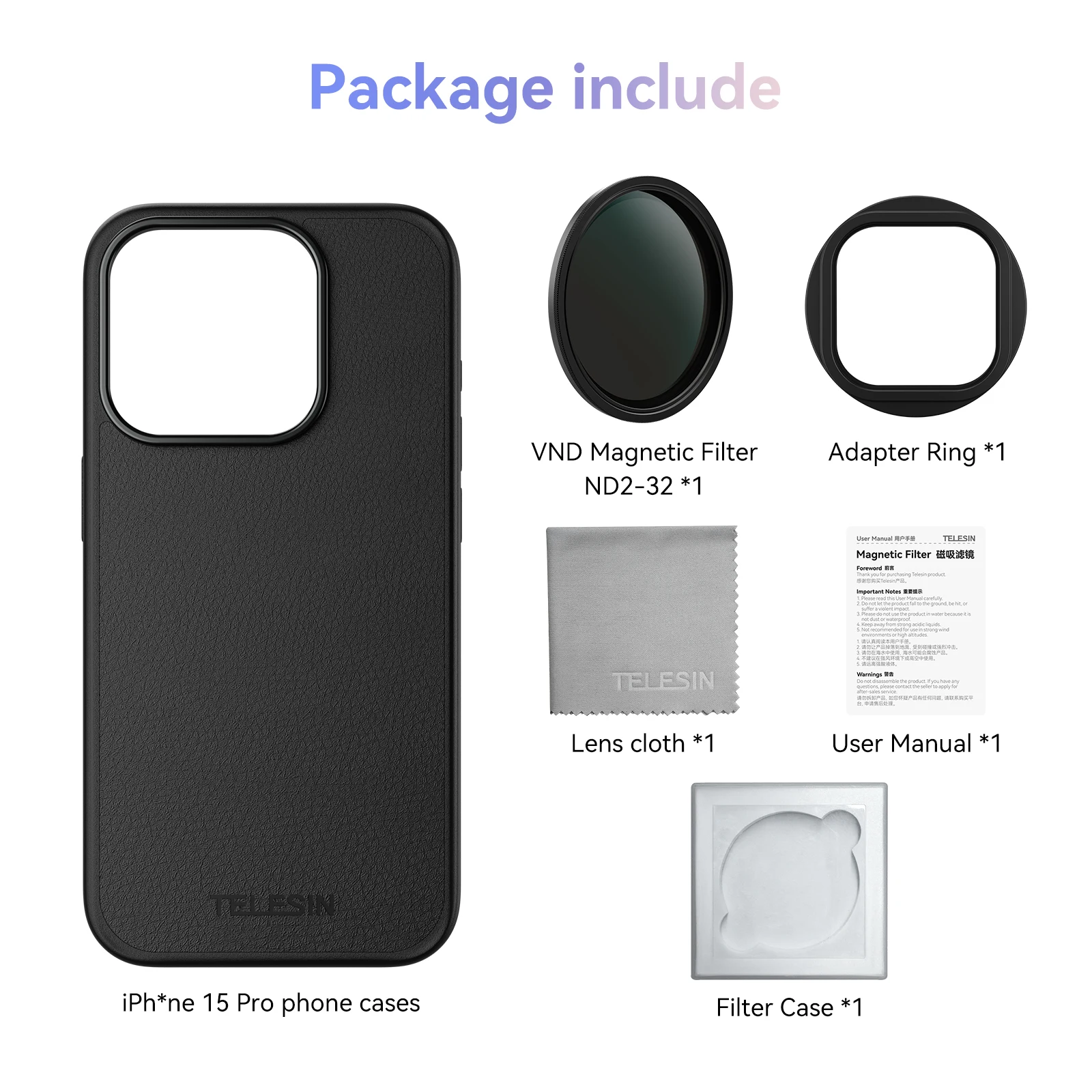 TELESIN Telefoon CPL VND Filter Voor iphone 15 pro 15 pro max met Telefoon Beschermhoes Lens Filter Voor iphone Accessoires