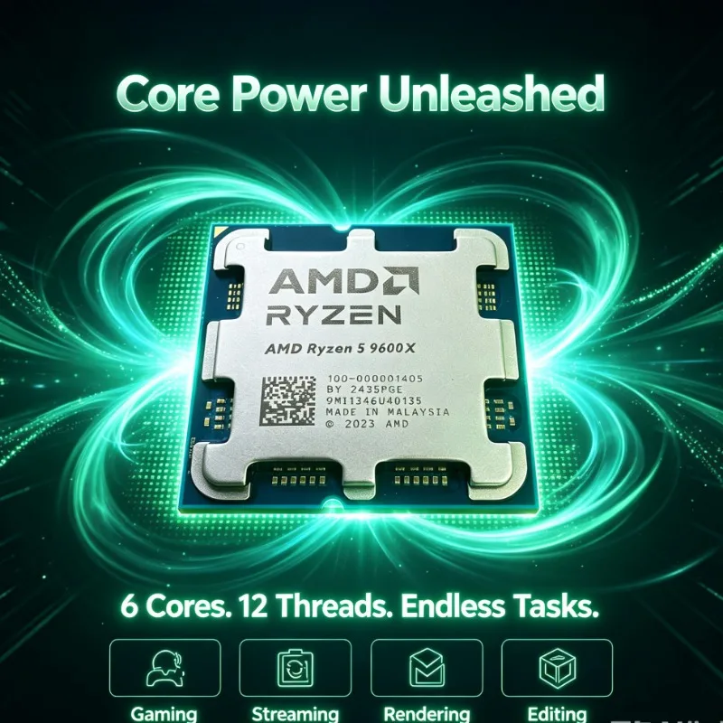 Multiplayer Gaming Chip Ryzen 5 9600X Socket AM5 Interface 65W Low Power 4nm Process 32M Cache 5.4GHz DDR5 Desktop Processor No