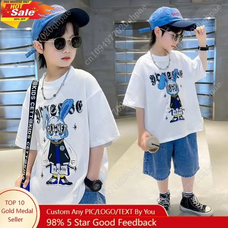 

100%Cotton Children's T shirt Summer Streetwear Children's Boys and Girls' Clothing Cartoon Print Tees Short Sleeve Top Children