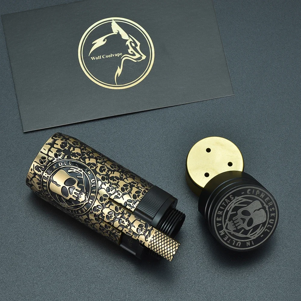 Wolfcoolvape MK2 Mechanical Mod Brass Body with QP KALI V2 RDA Cipher CipherSkull Style 18650 Battery Vape Mod Kit