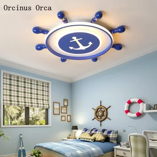 

Nordic modern minimalist blue rudder ceiling lamp boy bedroom children's room lamp Mediterranean LED pirate ceiling lamp