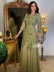 Verde Elegante V-neck Vestidos Moda Chiffon Sequins Caftan Beading Andar de comprimento Personalizado Prom Vestido Robe De Mariée