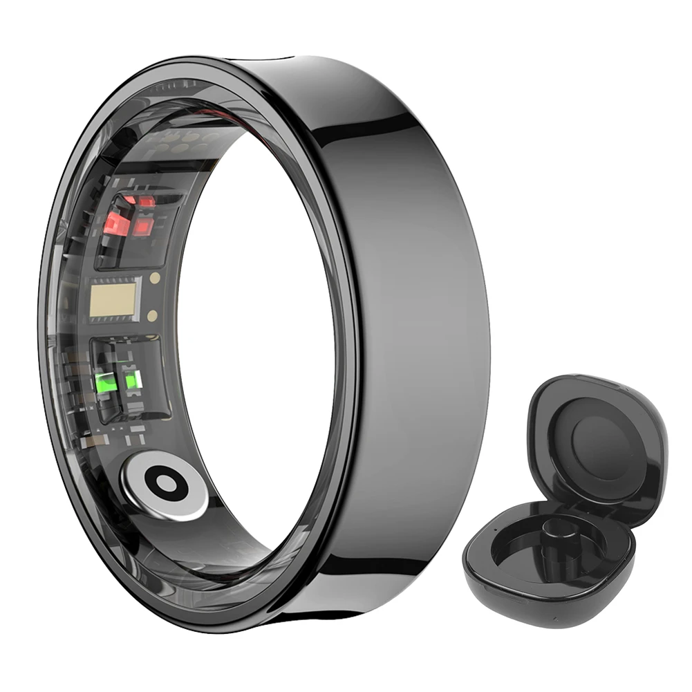 R09 Smart Ring Hartslag Bloed Zuurstof Slaapmonitoring Gezondheid Fitnessringen met oplaadetui Sportgezondheidsring voor heren Dames