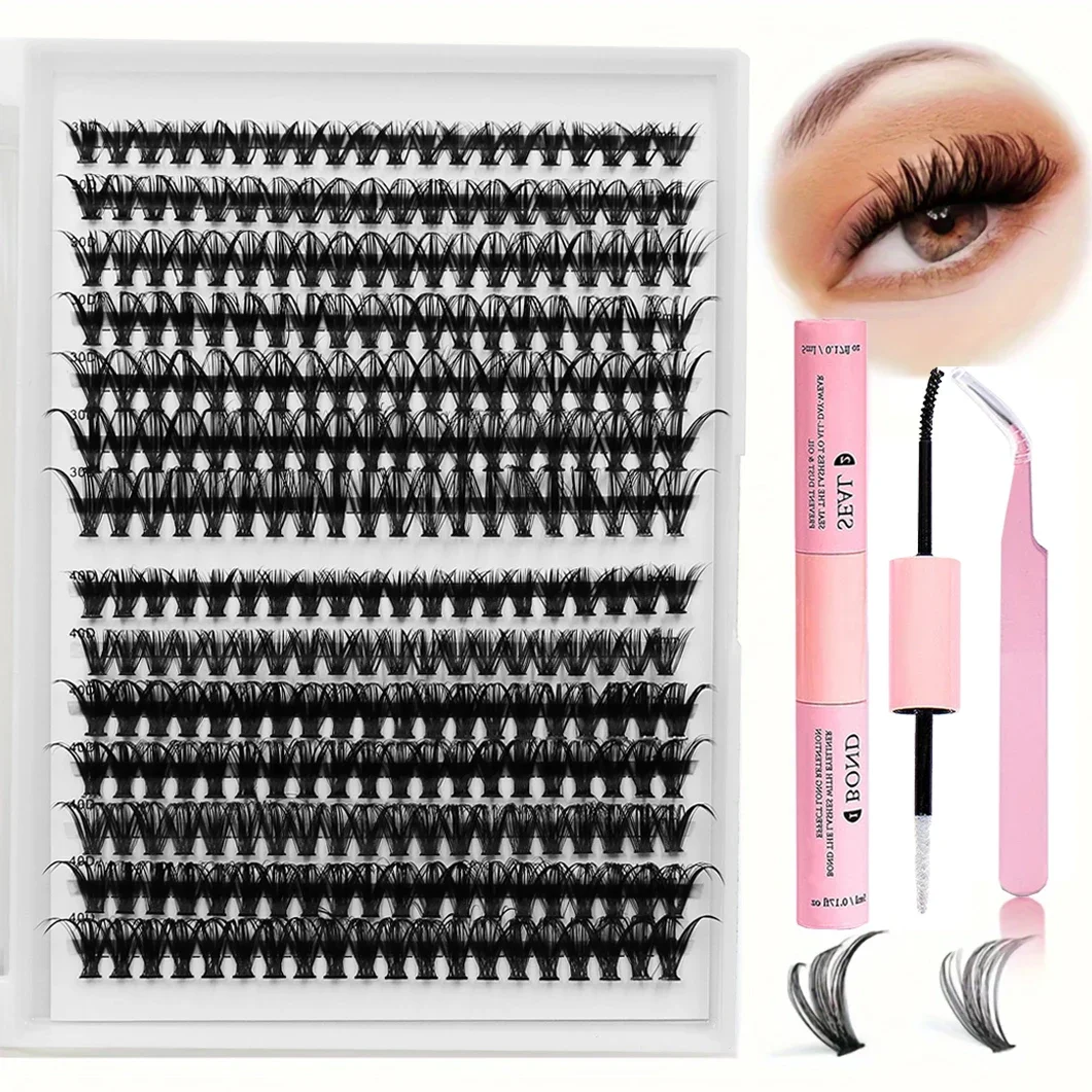 DIY Eyelash Extension Kit 280pcs Individual Lashes Cluster 30D40D 8-16mm Mix Lash Clusters Bond and Seal and Lash Applicator