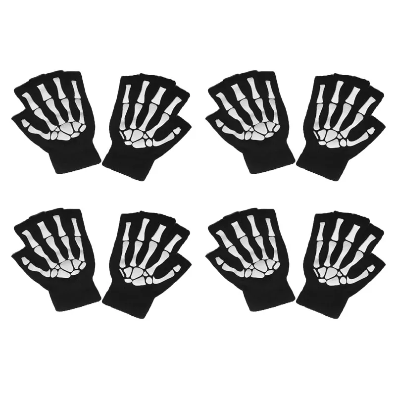 1/2/3/4 paar New Kids Halloween Skeletschedel Half Vinger Lichtgevende Punk Handschoenen Winter schedel Vingerloze Zwarte Wanten