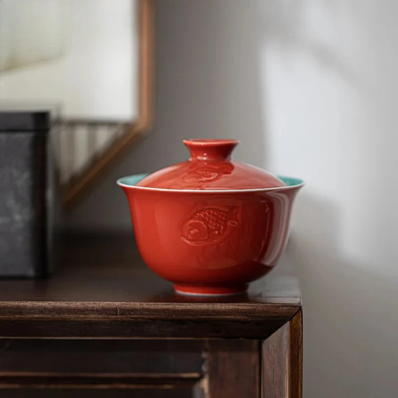 

Китайский Красный Лотос Кои Рыба Гайвань Эстетическая Чайная Варенья Бытовая Чайная Чаша С Крышкой Набор Чай Заварочная Крышка Чаша Украшение Кафе