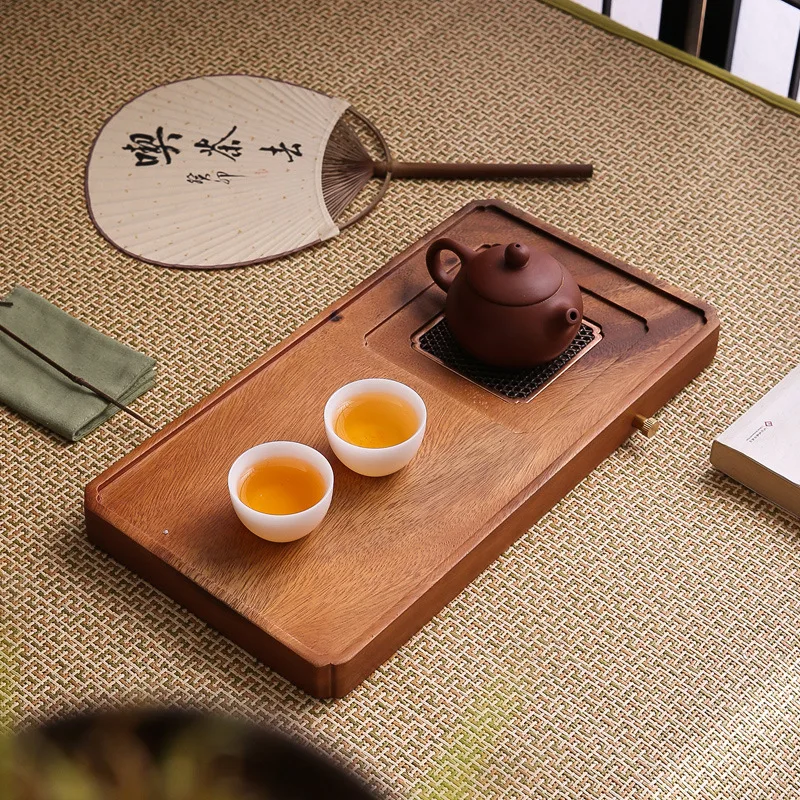 New solid wood simple Japanese walnut whole board drainage dry and wet tea tray rectangular household dry tea table