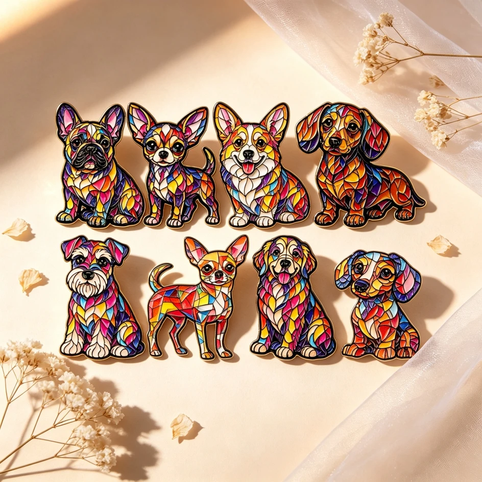 8er-Set Emaille-Rucksack-Pins mit Hundemotiven, Corgi-Anstecknadeln, Cartoon-Welpen-Abzeichen, Broschen für Kleidung, Schmuck, Geschenke für Freunde – Detail 2
