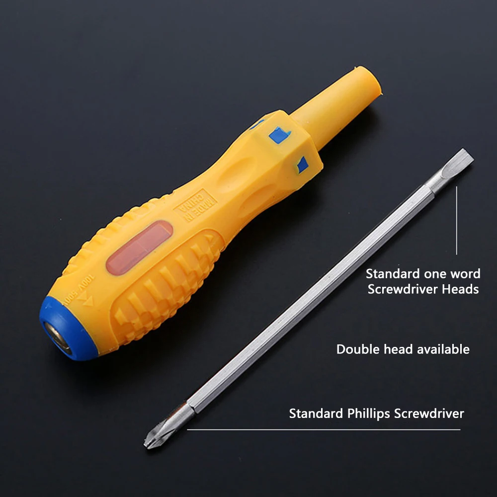 Slotted/Phillips Dual Purpose Screwdriver AC/DC100-500V Electrician Test Pencil Anti-slip Insulated Handle Alloy Bit Screwdriver