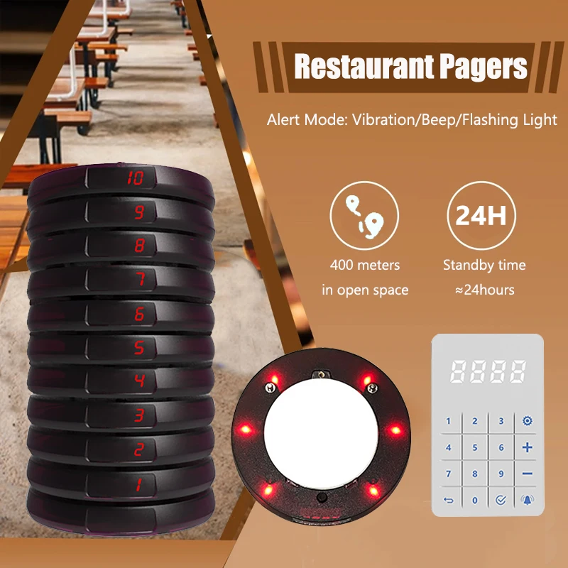 

Wireless Restaurant Pager System Waterproof Queue Paging Calling System Waterproof Buzzers Easy Clean for Coffee Shop Food