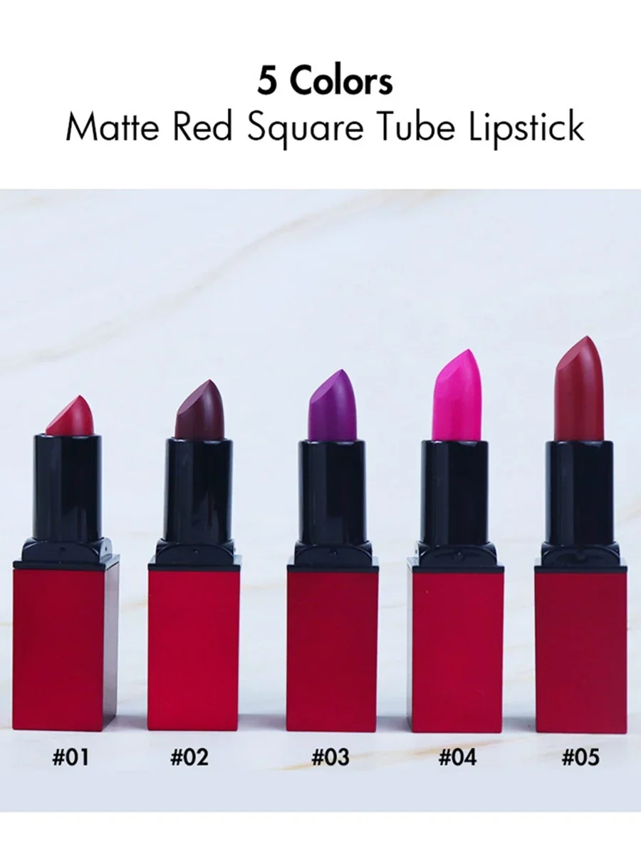 

Private Label 5-color Red Tube Lipstick Custom Logo Waterproof Matte High Pigment Non-stick Non-fading Nude Makeup Wholesale