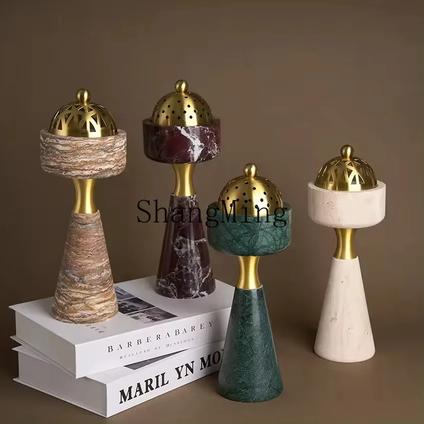SM natural marble high-foot incense burner, with hardware diffuser decorative ornament, aromatherapy burner, advanced sense
