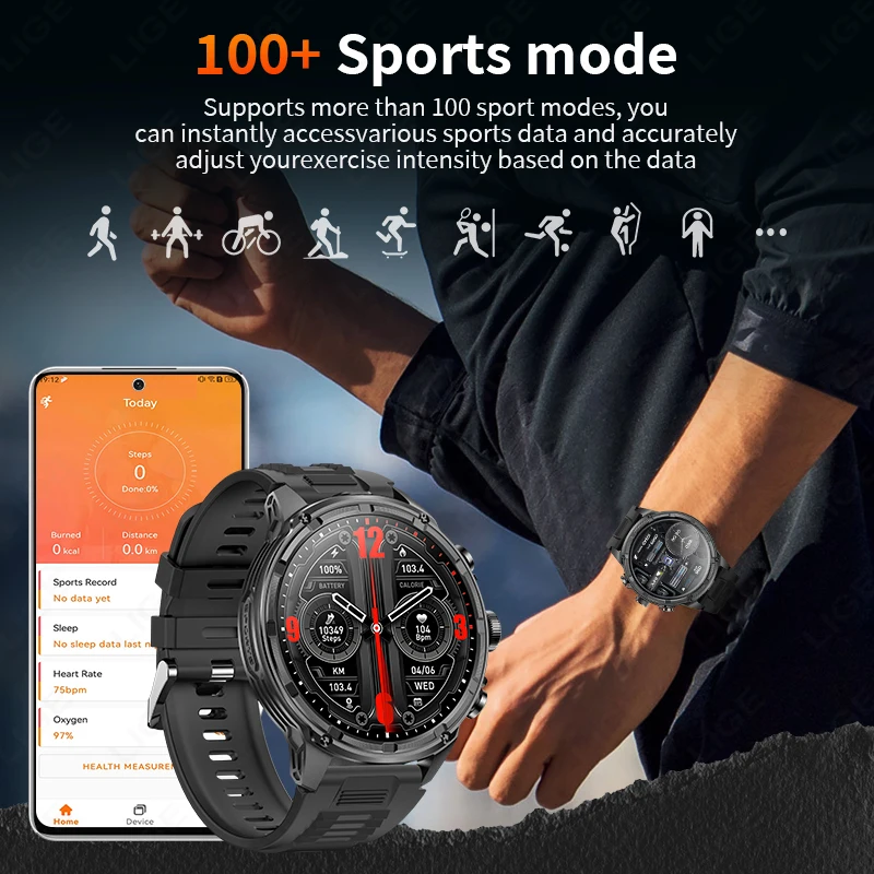 LIGE Smart Watch Men 710mAh Battery Sports Fitness Man Watch Bluetooth Call Health Monitoring Men Smartwatch For HUAWEI Xiaomi