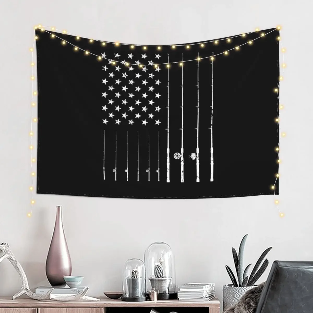 Fishing American Flag Tshirt - American Flag Fishing T-Shirt Tee Gift Tapestry Mushroom Wall Decor Tapestry