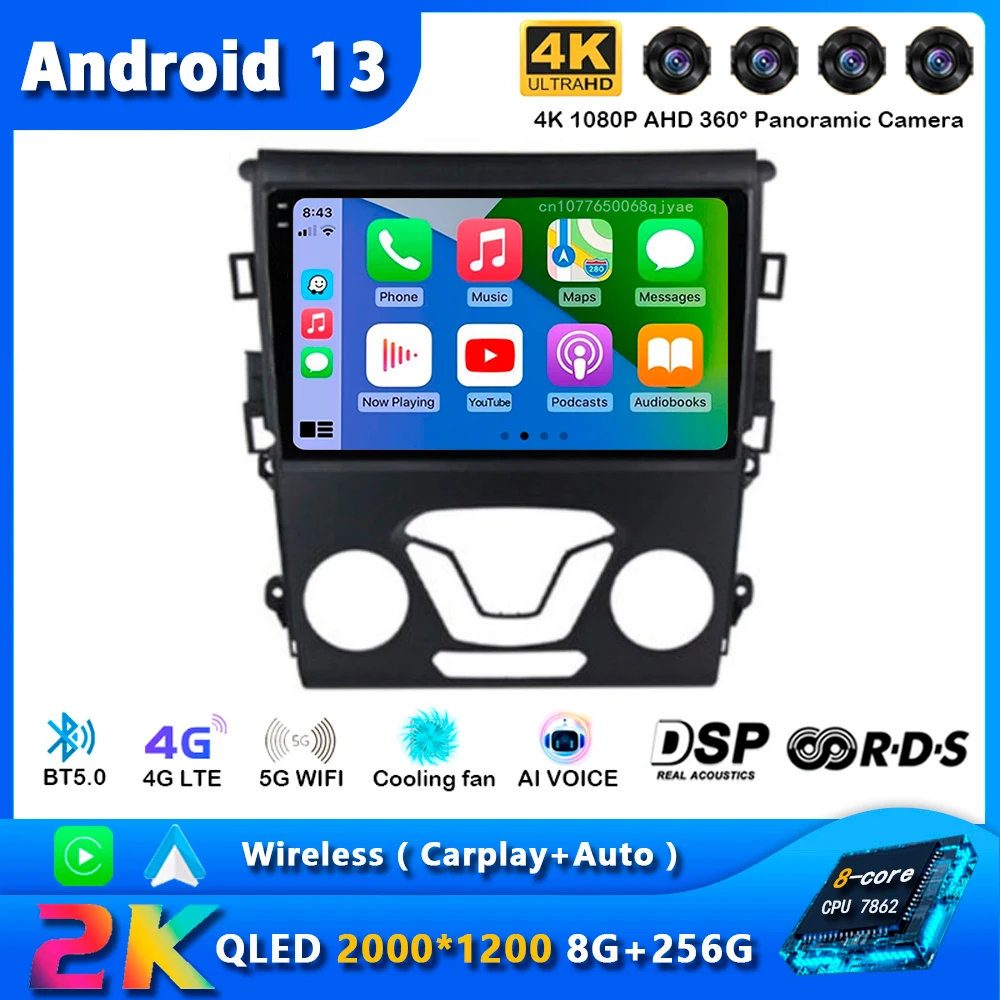 

Android 14 Car Radio For Ford Mondeo 5 Fusion 2012 - 2019 Multimedia Player Stereo 2 Din GPS WIFI+4G wireless Carplay Auto DSP