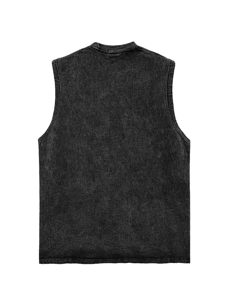 2024 New Heavyweight Washed Old Vintage Sleeveless T Loose Cotton Men's High Street Loose Bottom