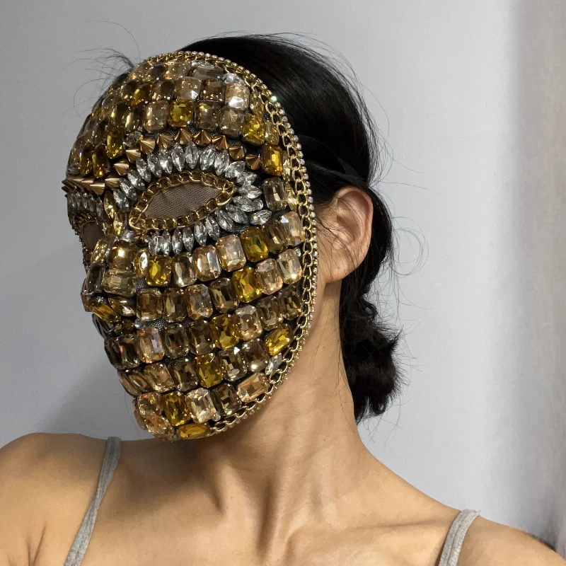 الرجعية الذهبي الماس قناع مهرجان الاحتفال حفلة تنكرية تصوير الفيديو أداء الدعائم تأثيري أغطية الرأس #2