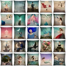 Nuovo Elegante Signora Bella Ragazza Shakespeare Fantasy Pittura Luna Notte Cigno Sogno Alberi Cuscino Copertura Divano Throw Pillow Caso
