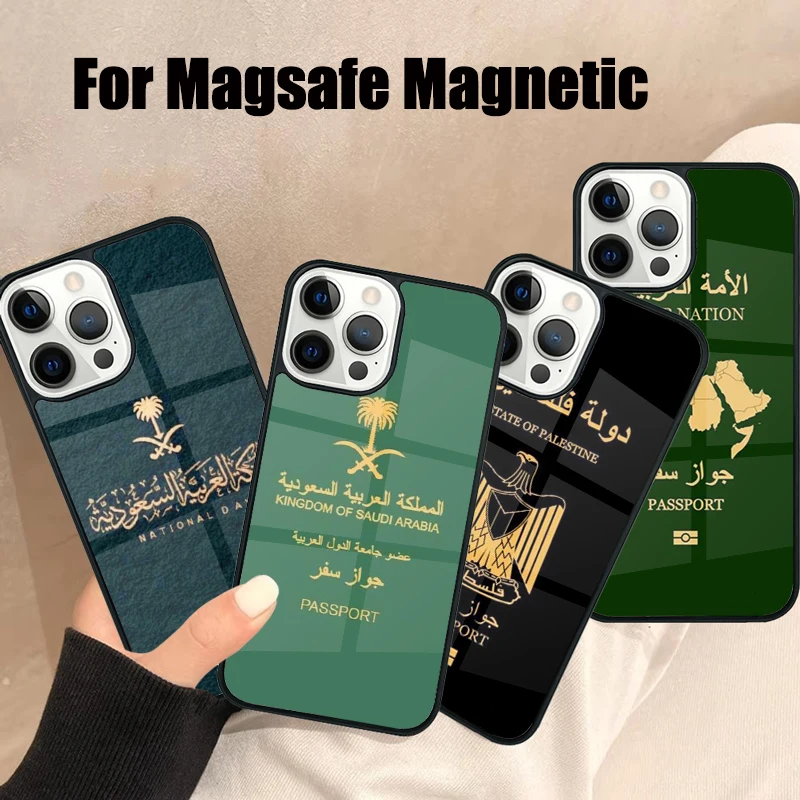 الولايات المتحدة الأمريكية العربية الأمة جواز السفر جراب هاتف آيفون 17 الهواء 16e 15 14 13 12 11 برو ماكس زائد Magsafe غطاء مغناطيسي