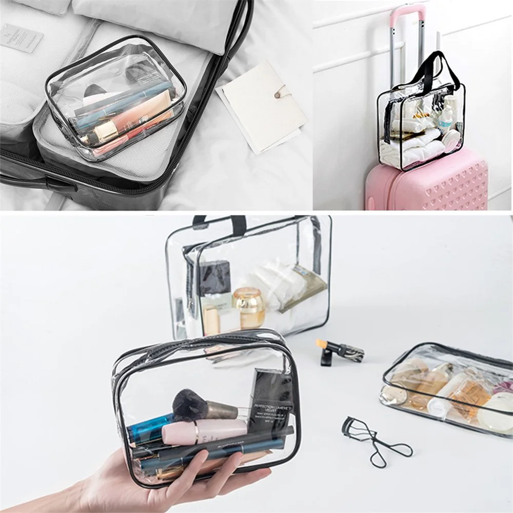 3 Sizes Transparent PVC Material Travel Bag Waterproof Cosmetics Makeup Toiletry Clear Wash Pouch Bag Travel Accessories Unisex