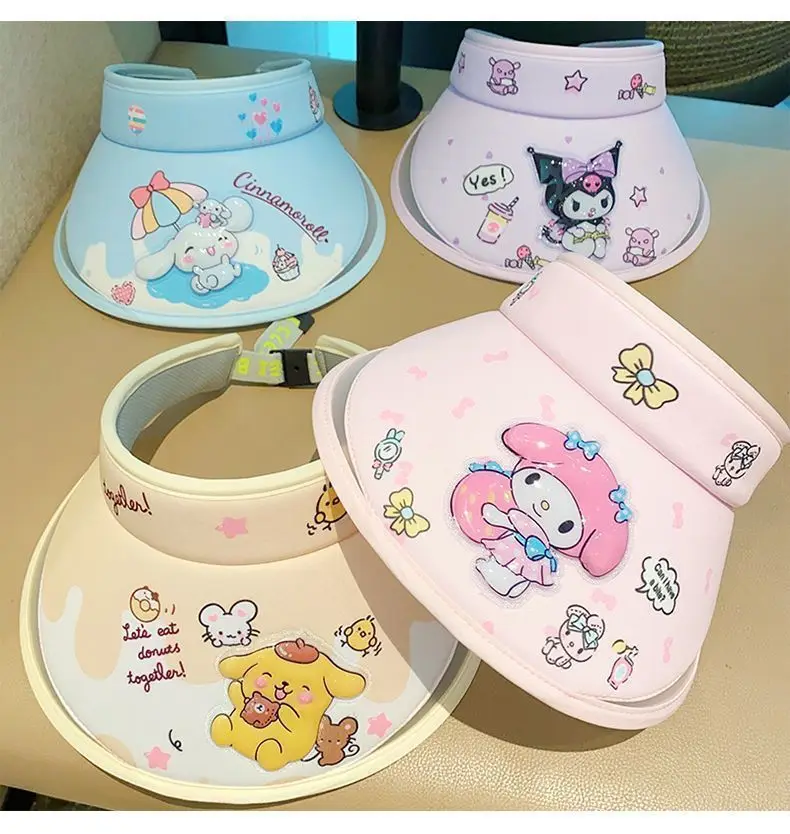 Kuromi Sonnenschutzhut Cinnamoroll Melody Pom Pom Purin Sonnenschutzkappen Sommer Mädchen Outdoor Sonnenschutzhüte Cartoon Anime Geschenke