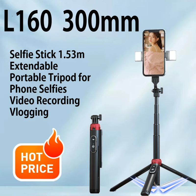 

P160 Selfie Stick Tripod Bluetooth Selfie Stick 1.53m Extendable Portable Tripod for Phone Selfies Video Recording Vlogging