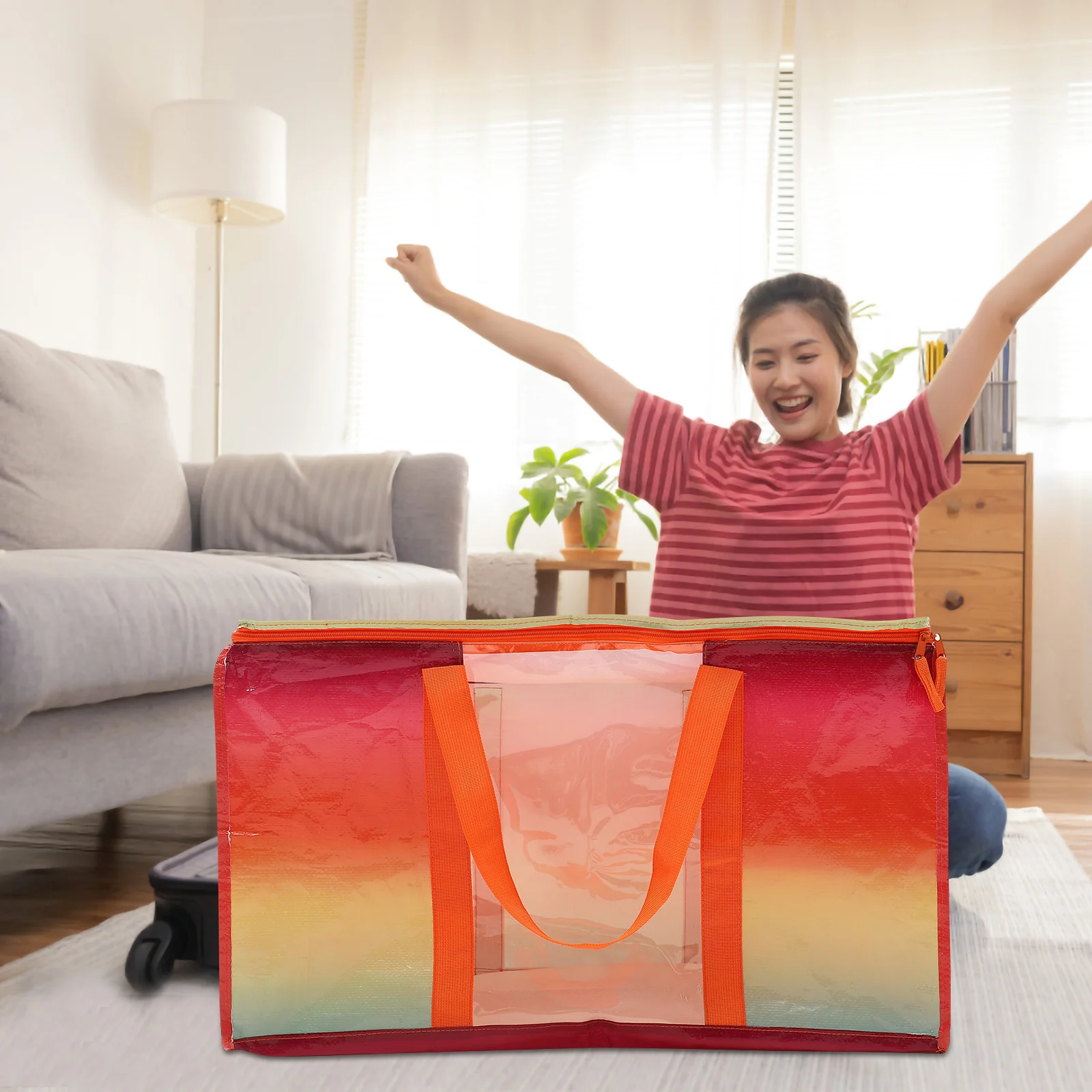 

Waterproof Large Clothes Storage Bag with Handles Clear Window for Bedding Quilt Comforter Pillow Organizer Clothes Storage