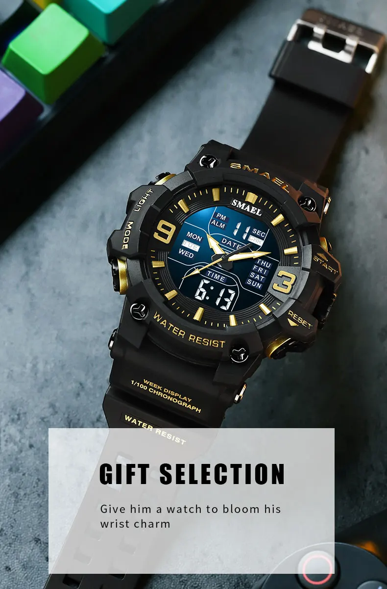 SMAEL 8049 Watch Sport LED Light Alarm Clock Dual Time Display WaterproofWeek Auto Date Wristwatches Quartz S91a77e1042b848f194700fa60ca98a3dN