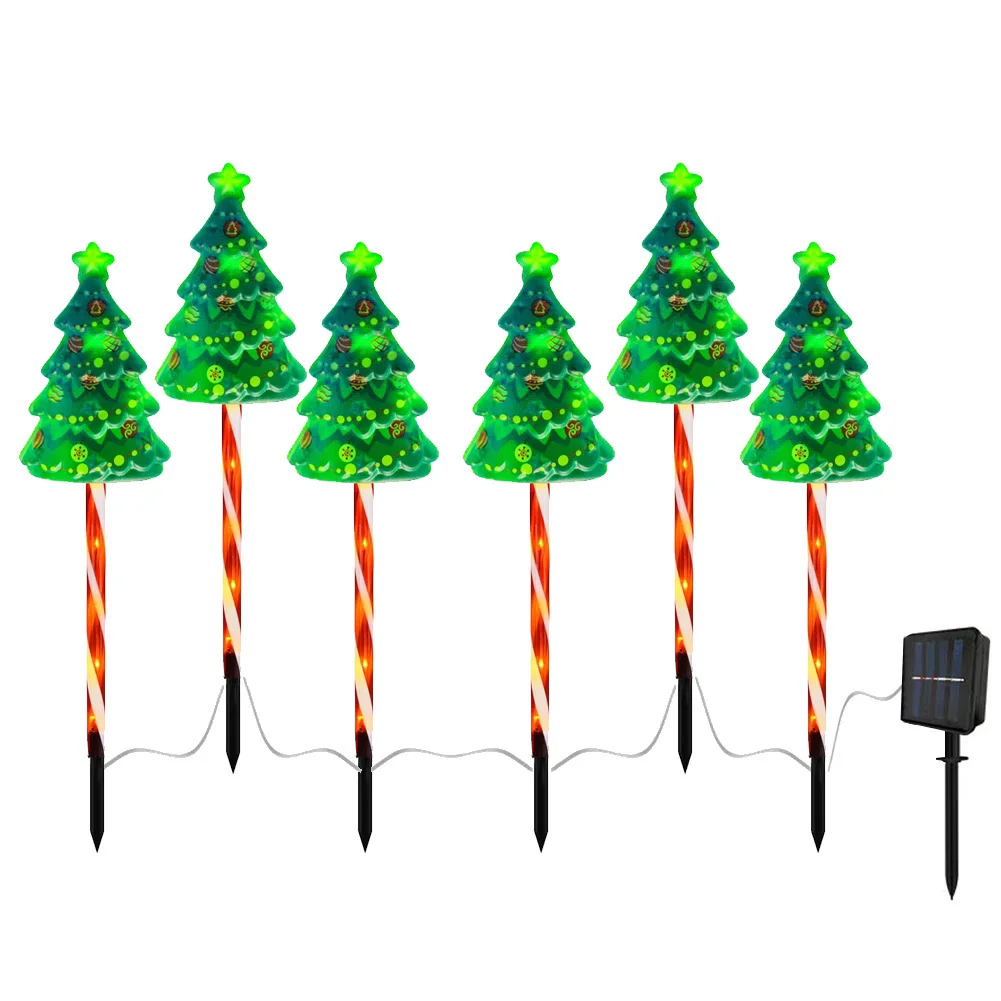 6 Pack Christmas Tree Light IP65 Waterproof Xmas Tree Candy Cane Light USB Rechargeable Decorative Pathway Light for Garden Lawn