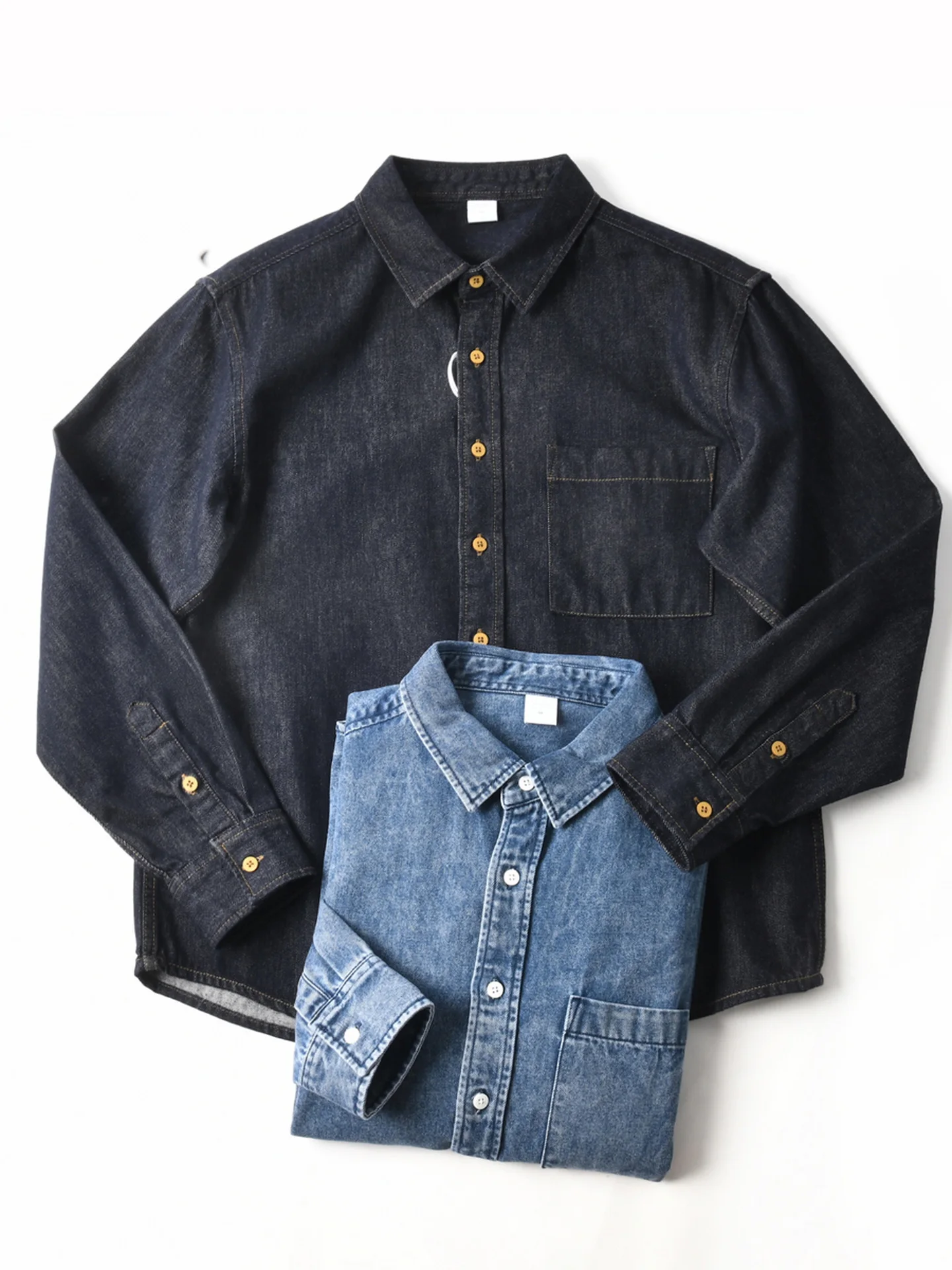 Washed Cotton Denim Casual Loose Fit Long Sleeve Men's Shirt Trendy Autumn Outerwear Fashion Urban Style Breathable Moisture ...
