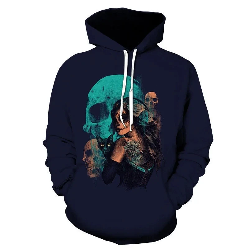 New Autumn Fashion Women's Sportswear Christmas Eve Terror Skull 3D Printed Hoodie Neutral Street Leisure Sports Hoodie Q0100