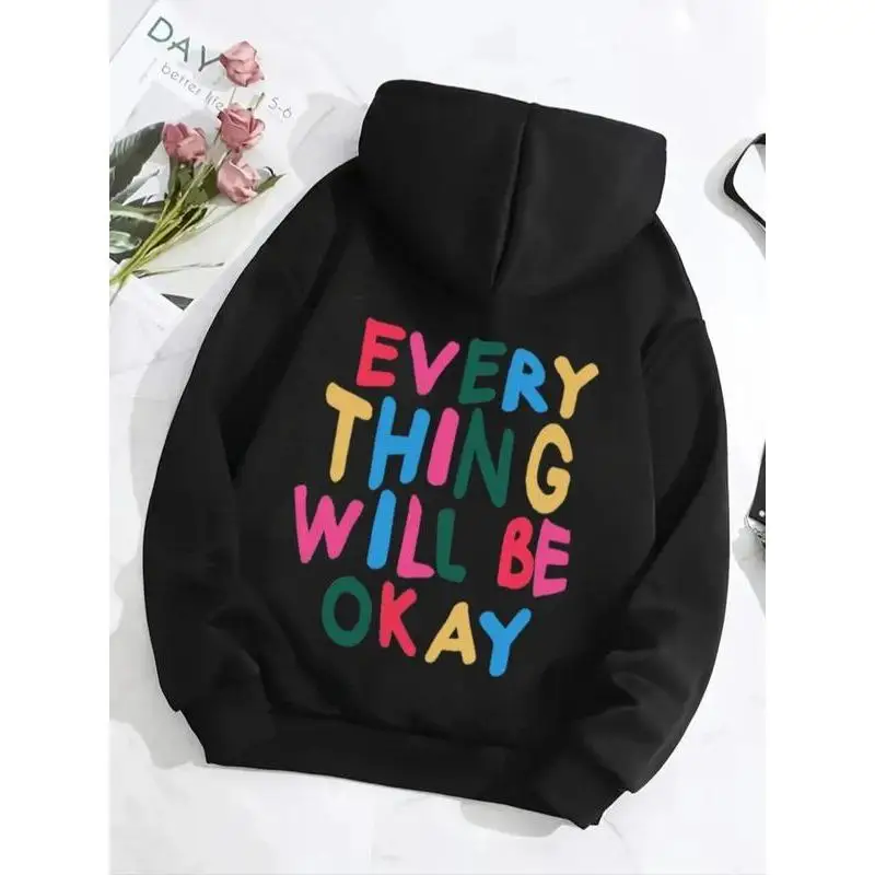 

Everything Will Be Okay Hoodie Women's Colorblock Slogan Pullover Sweatshirt Jumper Streetwear Tops for Winter Fall