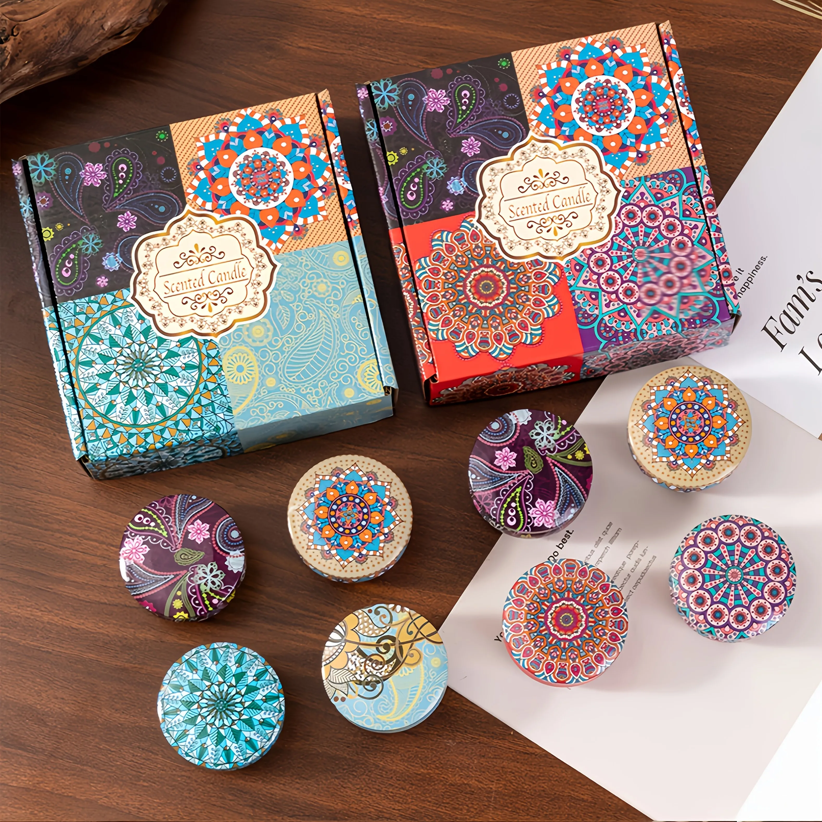 Fragrance Essential Oil Candle Set, with 5 Floral Scents: White Tea Flower, Honeysuckle, Blue Bell, Jasmine, and Lavender, Perfect for Yoga, Bathing, Spa, Meditation, Aromatherapy, Stress Relief, and Decorative Purposes, with Colorful Jars Featuring Holiday Designs - Perfect Gift for Valentine's Day, Christmas, Birthdays, Thanksgiving, and Mother's Day