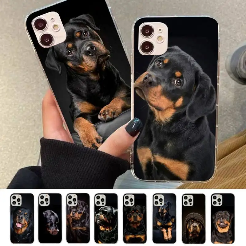 FHNBLJ Cute Rottweiler Dog Phone Case for iPhone 11 12 13 Mini Pro Max 8 7 6 6S Plus X 5 SE 2020 XR XS Case shell