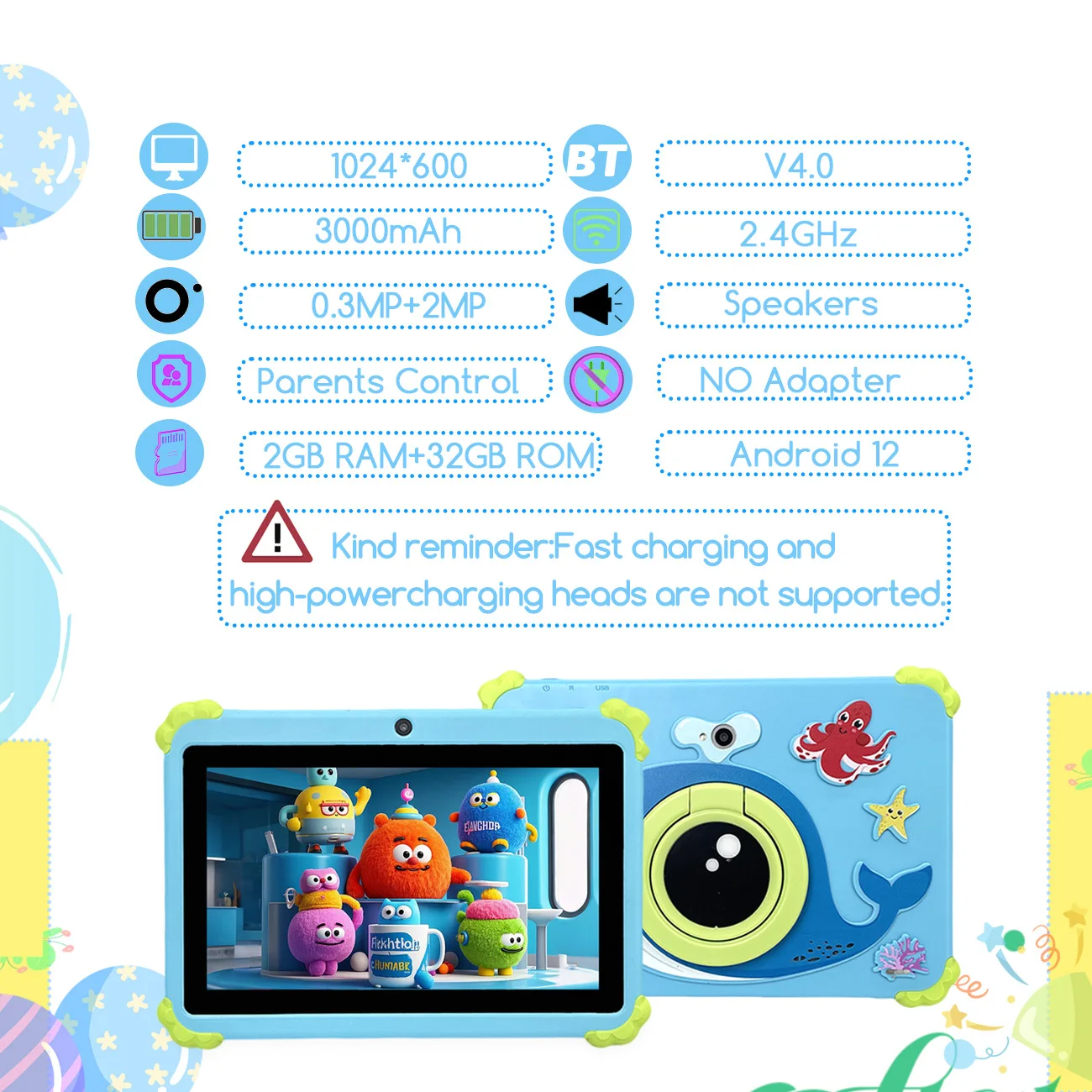 Kids Tablet Android 12 Tablet  dual cameras Educational Learning Toys Children Boys Girls Gifts