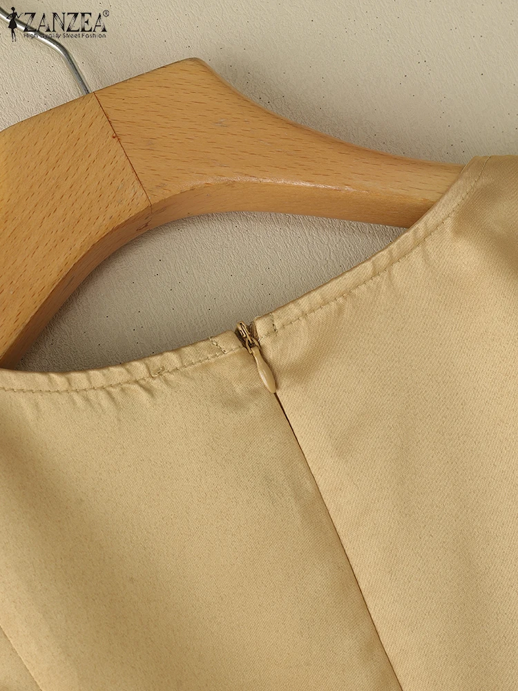 Stilvolle Frauen Tops ZANZEA Elegante Sommer Satin Bluse Kurzarm Solide Büro Hemd Casual O Neck Arbeit Blusas Mujer Femme 2025