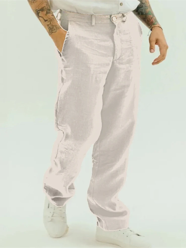 Casual ademende losse rechte broek heren herfst dagelijkse vrije tijd effen kleur broek heren lente vintage linnen broek