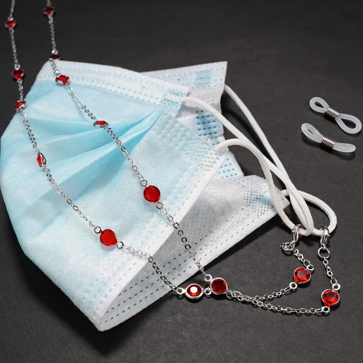 نظارات شمسية ماسية مائية سلسلة مظلة ، قناع معدني بسيط لؤلؤ جوهرة نظارات سحر ، نظارات بحبل أحمر ، حبل إطار ، موضة