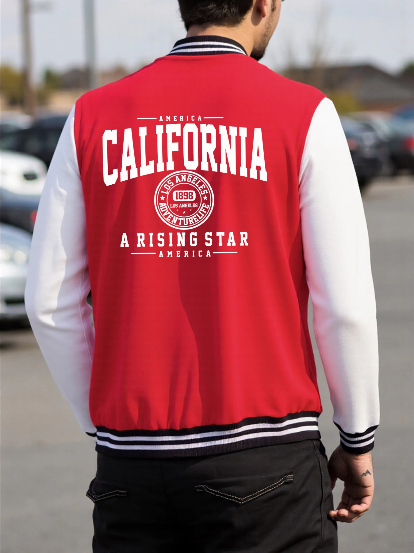 

California A Rising Star America Print Men Baseball Jersey Vintage Pocket Jacket Loose Fitness Clothes Colour Unisex Streetwear