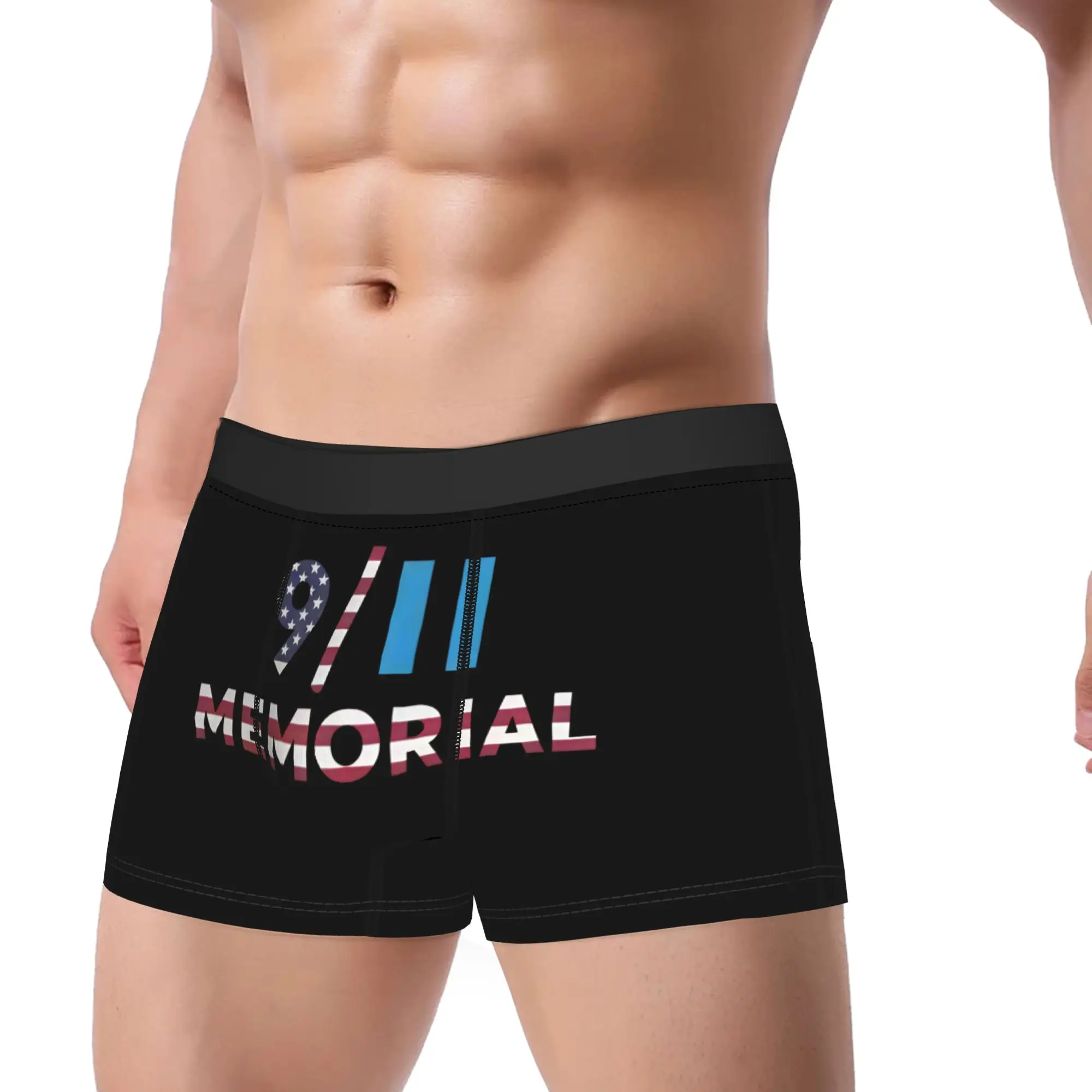 Flag Striped 911 September 11 Memorial Text Underwear  Men Boxer Brief Comfortable Trunk Trenky Printed Plus Size Panties