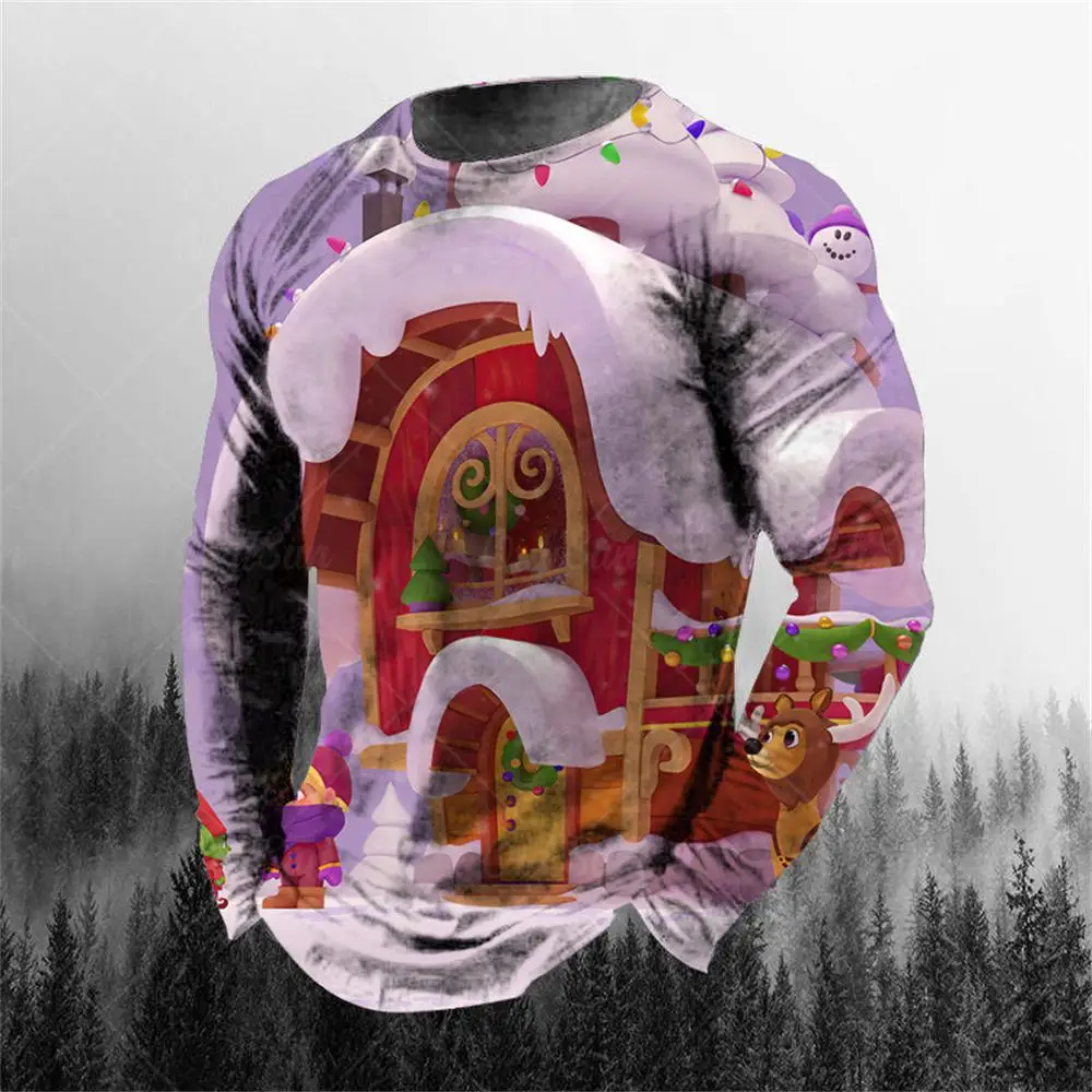 Men Nature Scenery Full Print Crew Neck Long Sleeve Casual Graphic T-shirt