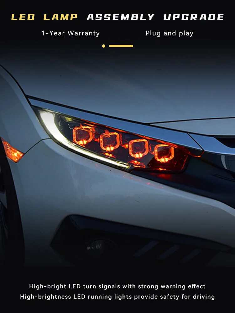 

Автомобильный фонарь для Honda Civic G10 2016-2020, фары, полностью светодиодные DRL в сборе, обновление, высокодинамический головной сигнал, аксессуары для передних фонарей