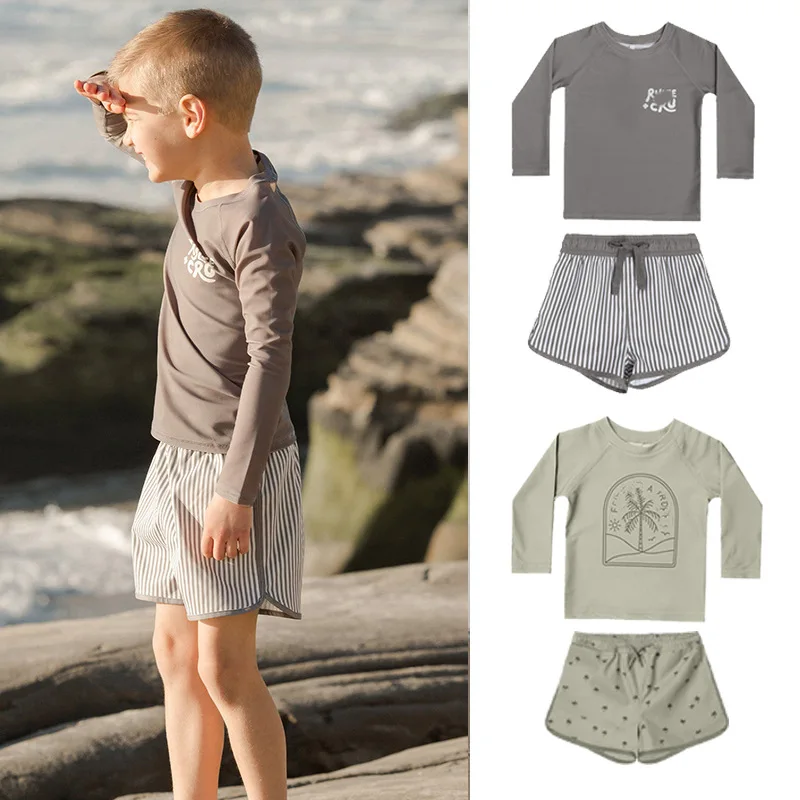 2023 Summer New Children's Long Sleeve Swimwear Sunscreen Swimsuit Kids Baby Boys Split Swimwears Beach Shorts