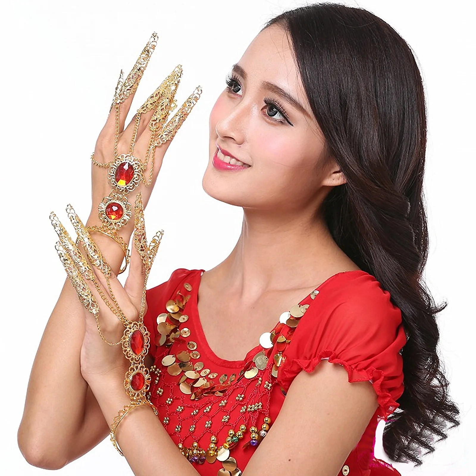 2 szt. Nakładki na paznokcie w kształcie pazurów, złote, ażurowe, ze stopu odpornego na rdzę, na Halloween, karnawał, taniec, scenę.