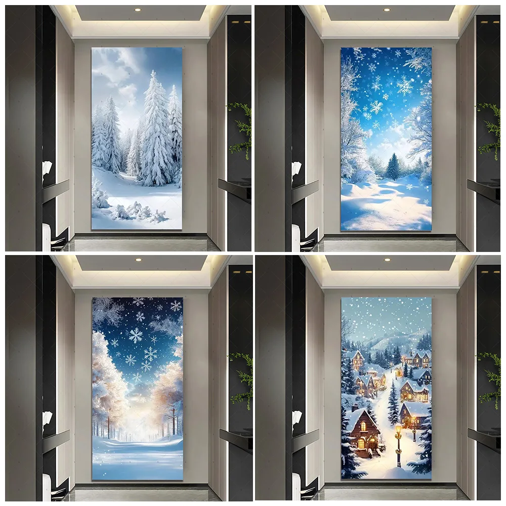 

White Forest Winter Wonderland Door Cover Background Snow Scene Photography Backdrop Supplies Xmas Party Decoration Photo Studio