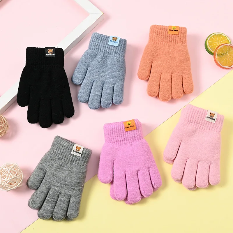 New 3-6 Cartoon Children's Gloves Autumn and Winter Cute Baby Double-layer Warm Five-finger Plush Children and Infants