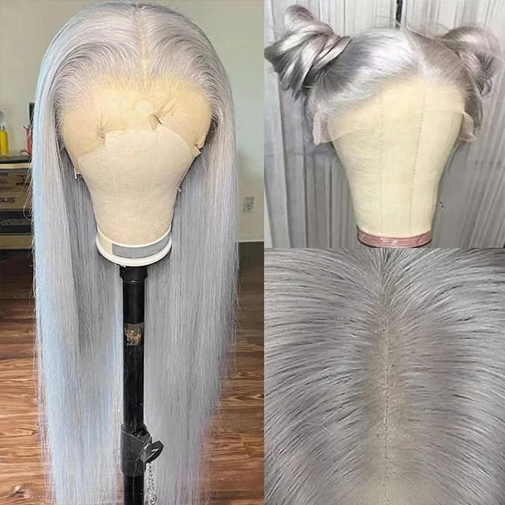 

40 Inch Silver Grey Colored Straight 13x6 HD Lace Front Wigs Human Hair Brazilian 13x4 Lace Frontal Wigs For Women