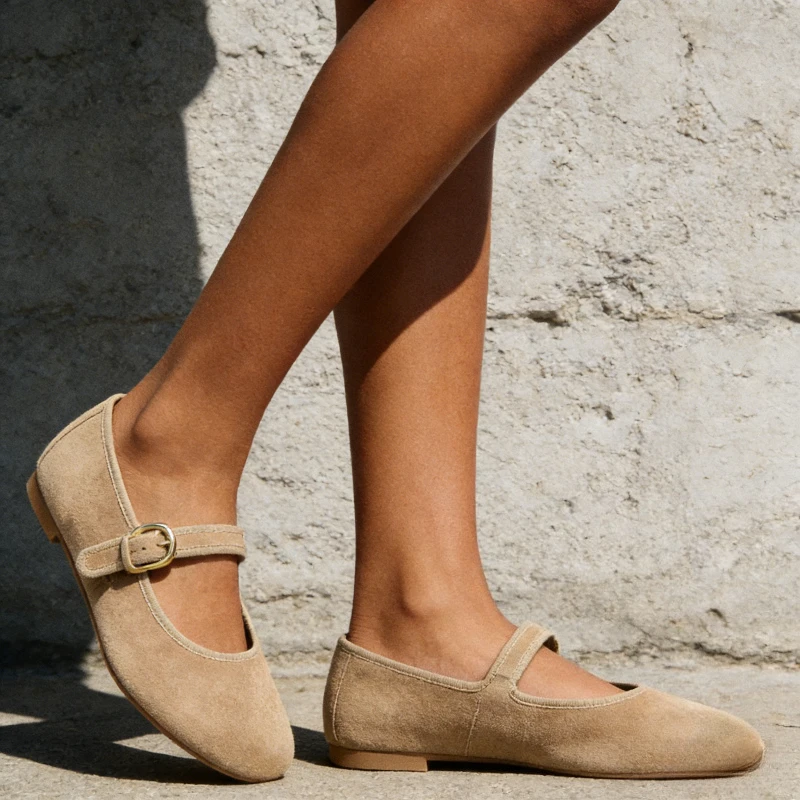 Mary Jane Shoes Women Vintage Suede Comfortable Round Toe Buckle Strap Non Slip 2026 Autumn Brown Retro Office Ballet Flat Shoes view 2