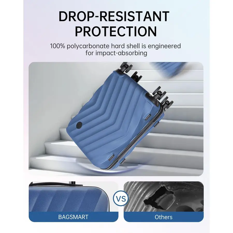 機内持ち込み可能 22x14x9 インチ、PCハードケーススーツケース、20インチ回転式ホイール付きスーツケース、軽量トラベルスーツケース（Mサイズ）