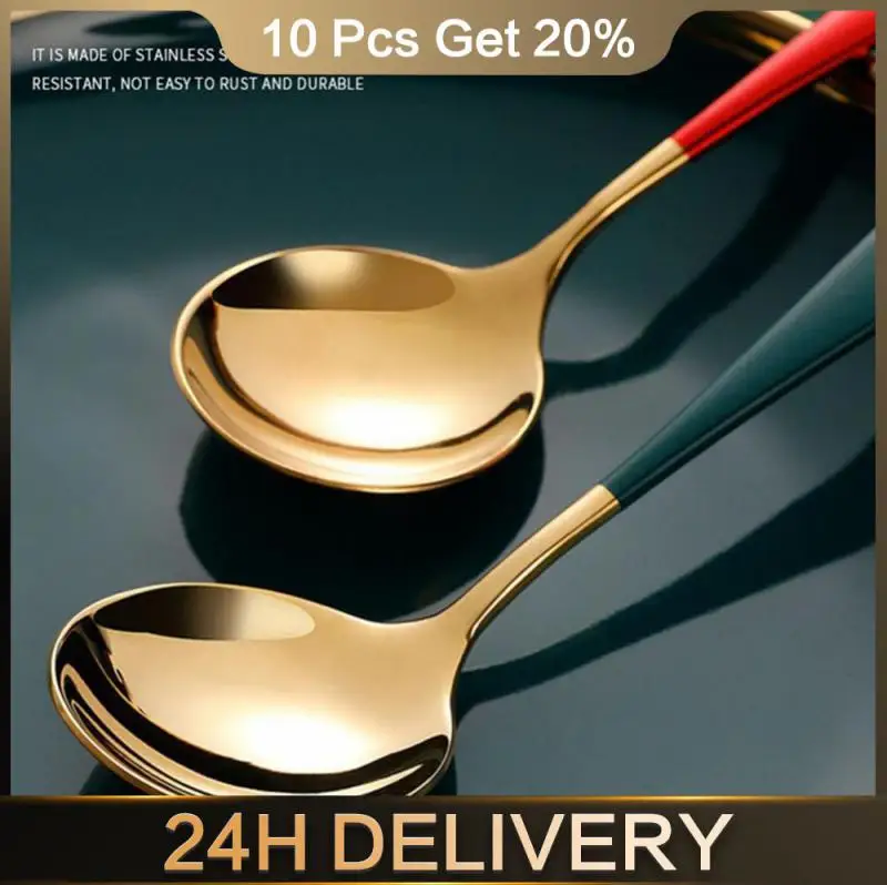 Stainless Steel Round Head Spoon Serving Dessert Spoon Korean Style Spoons Mixing Spoon Coffee Spoon Kitchen Gadget Tableware